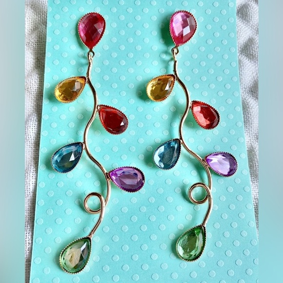 Unbranded Jewelry - New Christmas Lights Style Pink Purple Multicolor Crystal Earrings - 3.75”